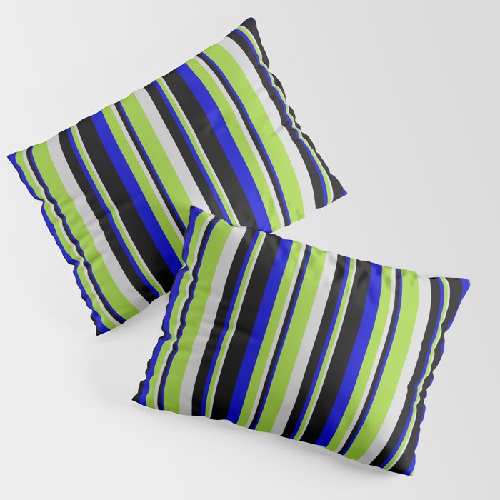 Light Grey, Green, Blue & Black Colored Lined Pattern Pillow Sham