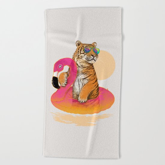 Chillin (Flamingo Tiger) Beach Towel