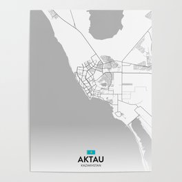 Aktau, Kazakhstan - Light City Map Poster