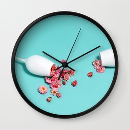 Wineglasses with pink roses Wall Clock