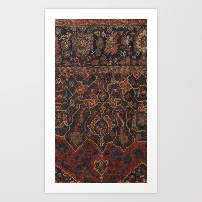Boho Chic Dark II // 17th Century Colorful Medallion Red Blue Green Brown Ornate Accent Rug Pattern Art Print