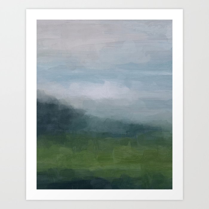 Gray Blue Navy Indigo Grass Green Abstract Painting Wall Art