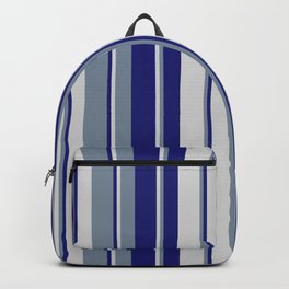 [ Thumbnail: Light Slate Gray, Midnight Blue, and Light Gray Colored Lines Pattern Backpack ]