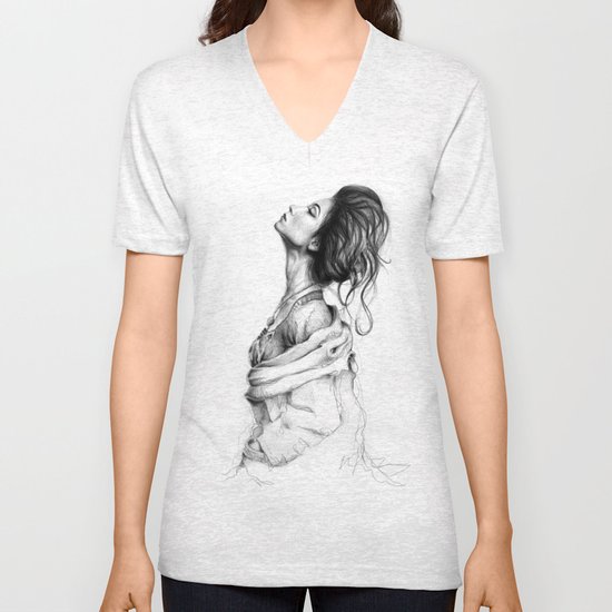 Pretty Lady Illustration Woman Portrait Beauty Unisex V-Neck