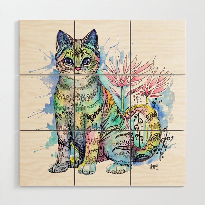Rainbow Cat With Water Lily Wood Wall Art By Meomeo Society6