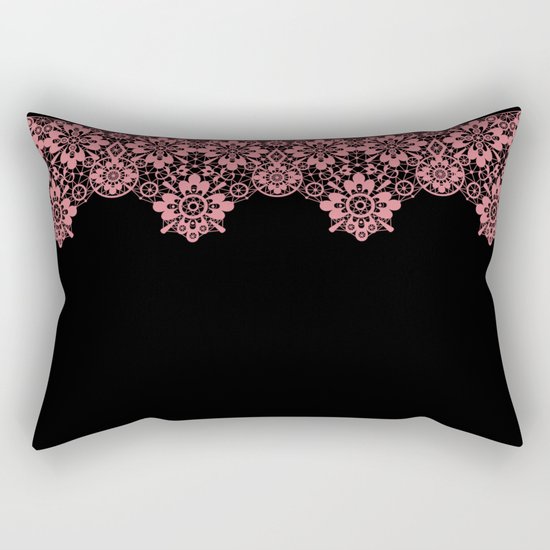Retro .Vintage . Pink lace on a black background . Rectangular Pillow