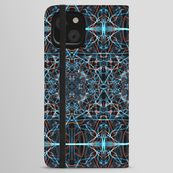 Liquid Light Series 58 ~ Blue & Orange Abstract Fractal Pattern iPhone Wallet Case