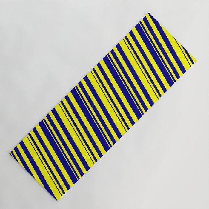 Yellow and Dark Blue Colored Striped Pattern Yoga Mat
