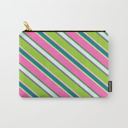 [ Thumbnail: Hot Pink, Teal, Green, and Light Cyan Colored Stripes/Lines Pattern Carry-All Pouch ]