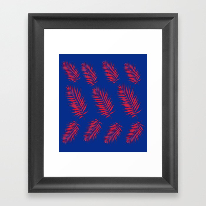 Red Palm Leaves with Blue Background  Framed Art Print