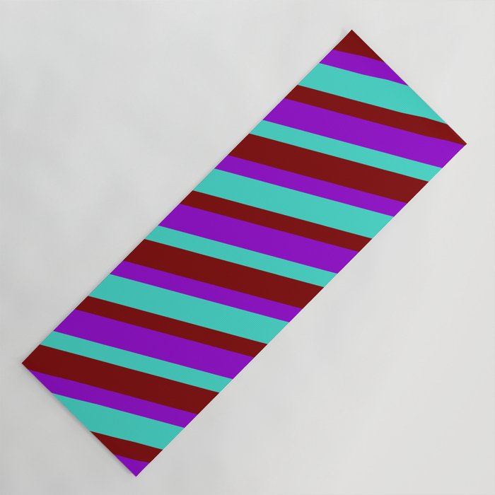 Dark Violet, Turquoise & Maroon Colored Lines/Stripes Pattern Yoga Mat