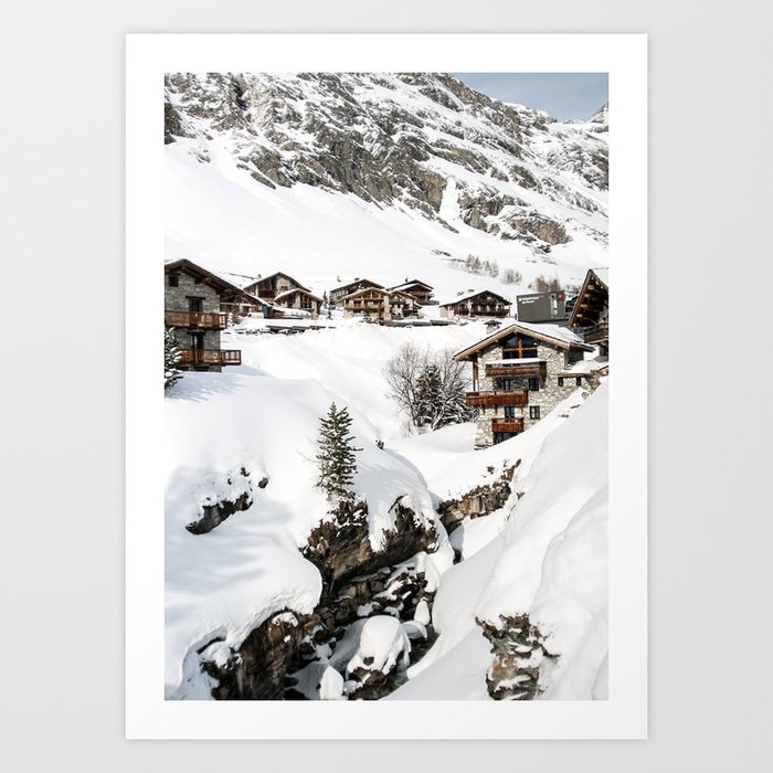 Mountain Chalets in Winter Art Print