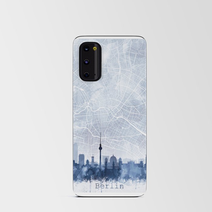 Berlin Skyline & Map Watercolor Navy Blue, Print by Zouzounio Art Android Card Case