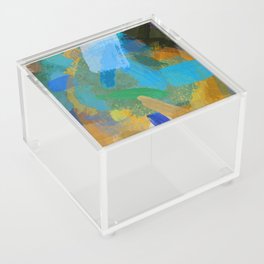 abstract splatter brush stroke painting texture background in blue yellow brown Acrylic Box