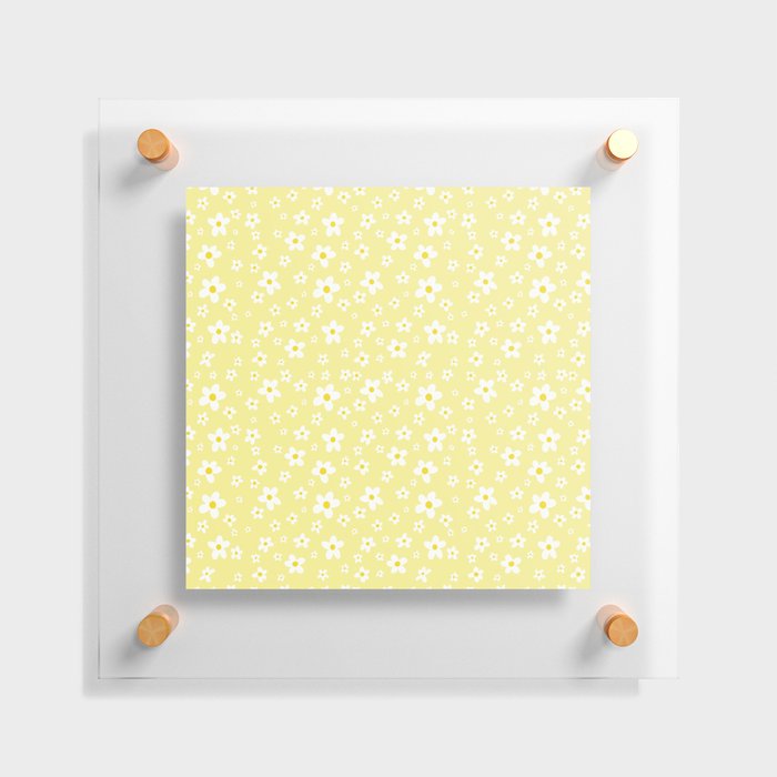 White Daisy Pattern - Pastel Yellow Floating Acrylic Print