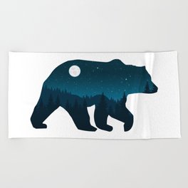 Night Forest Bear Beach Towel