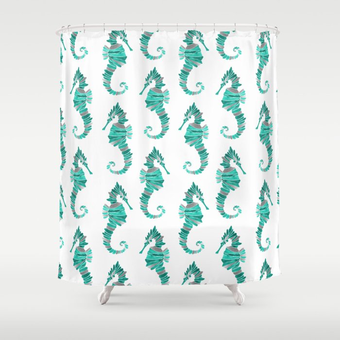 Seahorse – Silver & Turquoise Shower Curtain
