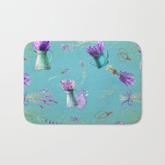 Summer Flower Provence- Lavender Flowers pattern #Society6 Bath Mat