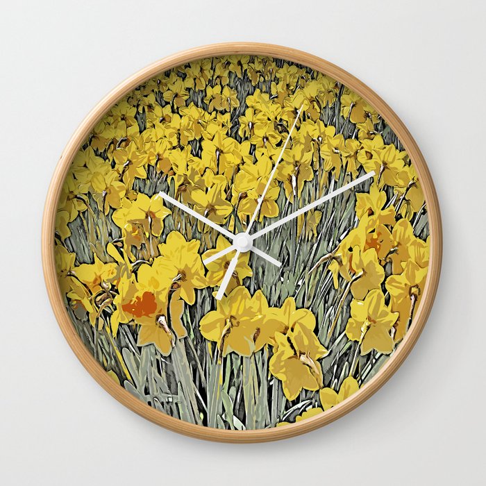 Field of yellow daffodils abstract picture color art Wall Clock