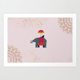cute elephant and gold mandala Art Print
