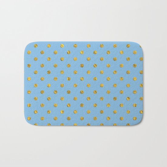 Gold polkadots on sky blue background Bath Mat