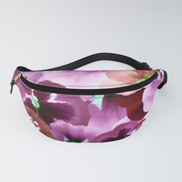Abstract Lilac Burgundy Teal White Pansies Floral Fanny Pack