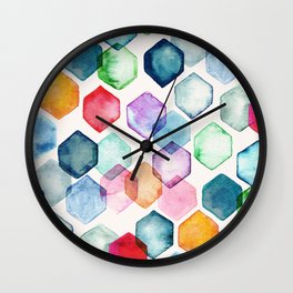 Watercolour Rainbow Hexagons Wall Clock