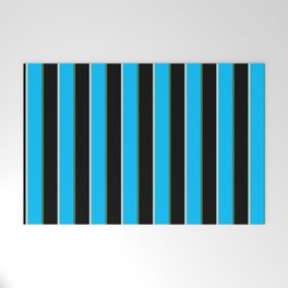 [ Thumbnail: Turquoise, Deep Sky Blue, Dark Olive Green, and Black Colored Stripes/Lines Pattern Welcome Mat ]