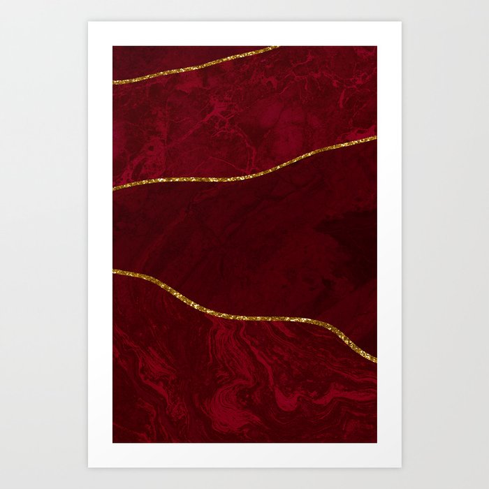 Organic Marbled Pattern Ruby Red Art Print
