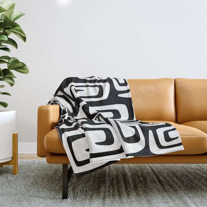 Mid Century Modern Cosmic Abstract 611 Black and White Throw Blanket