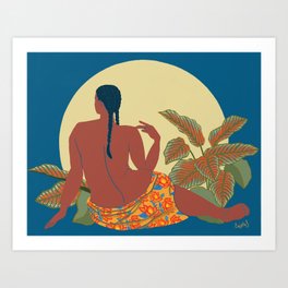 Moon Bathing 3. Woman and Calathea Majestic Art Print