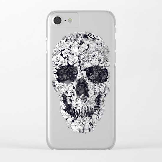 Doodle Skull BW Clear iPhone Case