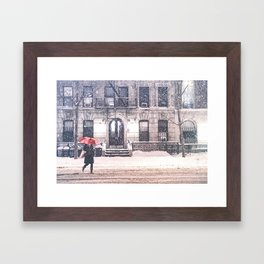 New York City Snow and Red Umbrella Framed Art Print | Color, Wintry, Snow, Digital Manipulation, Winter, City, Umbrella, Nature, Urban, Snowy 