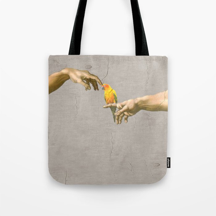 Scritching a sun conure Tote Bag