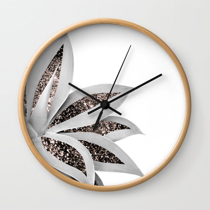 Agave Finesse Glitter Glam #1 (Faux Glitter) #tropical #decor #art #society6 Wall Clock
