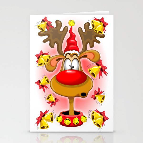 Reindeer Fun Christmas Cartoon with Bells Alarms Stationery Cards