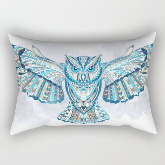 Blue Ethnic Owl Rectangular Pillow
