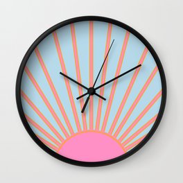 Le Soleil | 02 - Abstract Retro Sun Pink And Blue Print Preppy Modern Sunshine Wall Clock