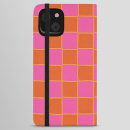 70s Tropical Pink and Orange Checker Grid iPhone Wallet Case