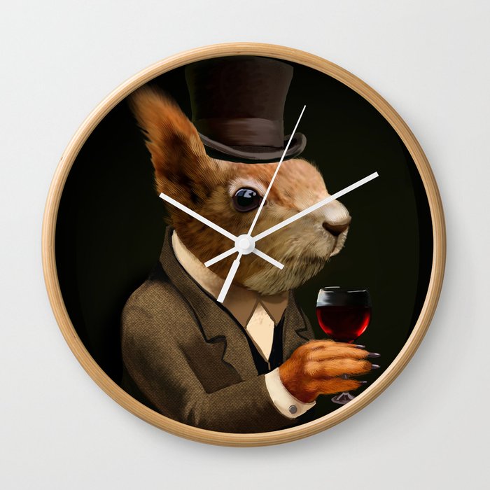 Sophisticated Pet -- Squirrel in Top Hat with glass of wine Wall Clock