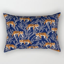 Bengal Tiger and Vines - Blue Rectangular Pillow
