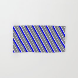 [ Thumbnail: Grey, Light Grey & Blue Colored Striped/Lined Pattern Hand & Bath Towel ]