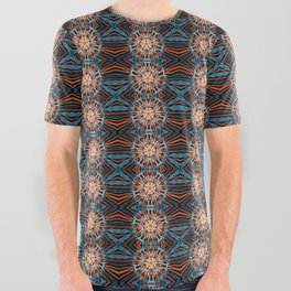 Liquid Light Series 87 ~ Orange & Blue Abstract Fractal Pattern All Over Graphic Tee
