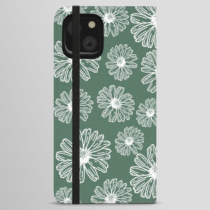Pastel green daisies pattern iPhone Wallet Case