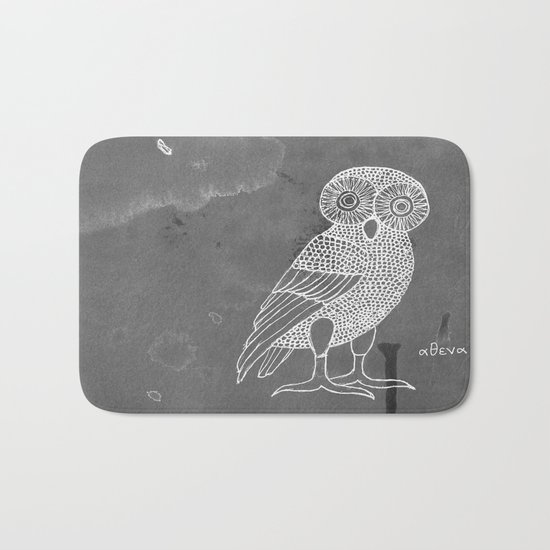 ATHENA'S OWL IN GREY BACKGROUND Bath Mat