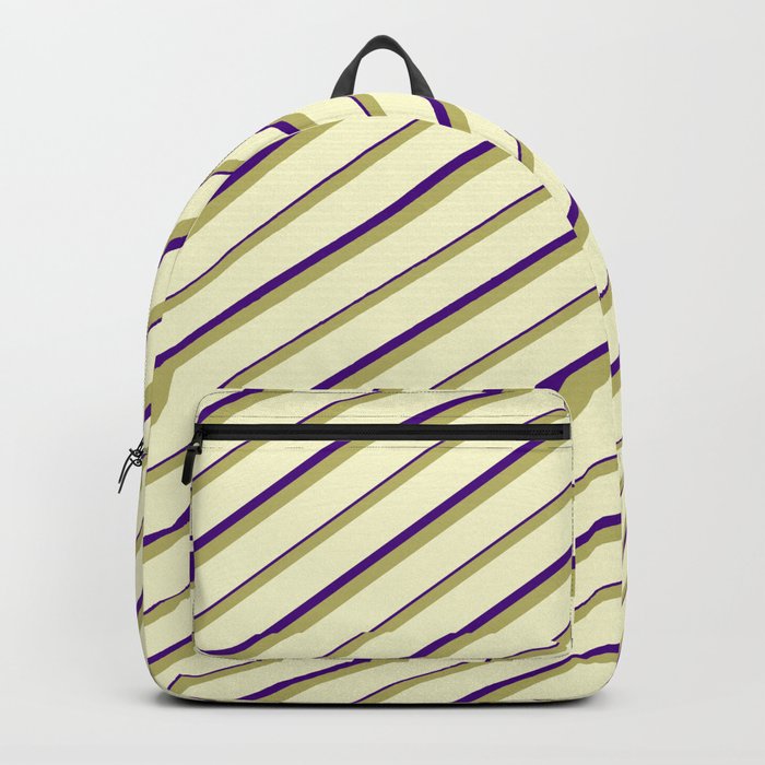 Dark Khaki, Light Yellow & Indigo Colored Lined/Striped Pattern Backpack