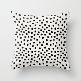 Preppy brushstroke free polka dots black and white spots dots dalmation animal spots design minimal Throw Pillow