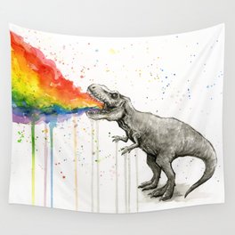 T-Rex Dinosaur Vomits Rainbow Wall Tapestry