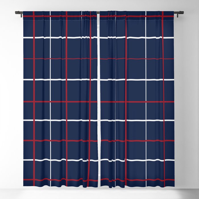 Navy Red White Tattersall Blackout Curtain