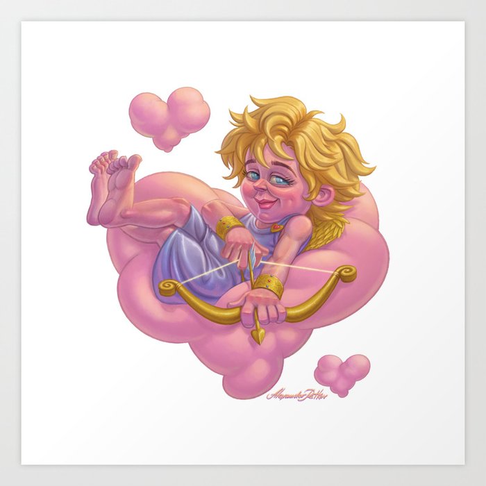 Amour on pink clouds, white sky Art Print